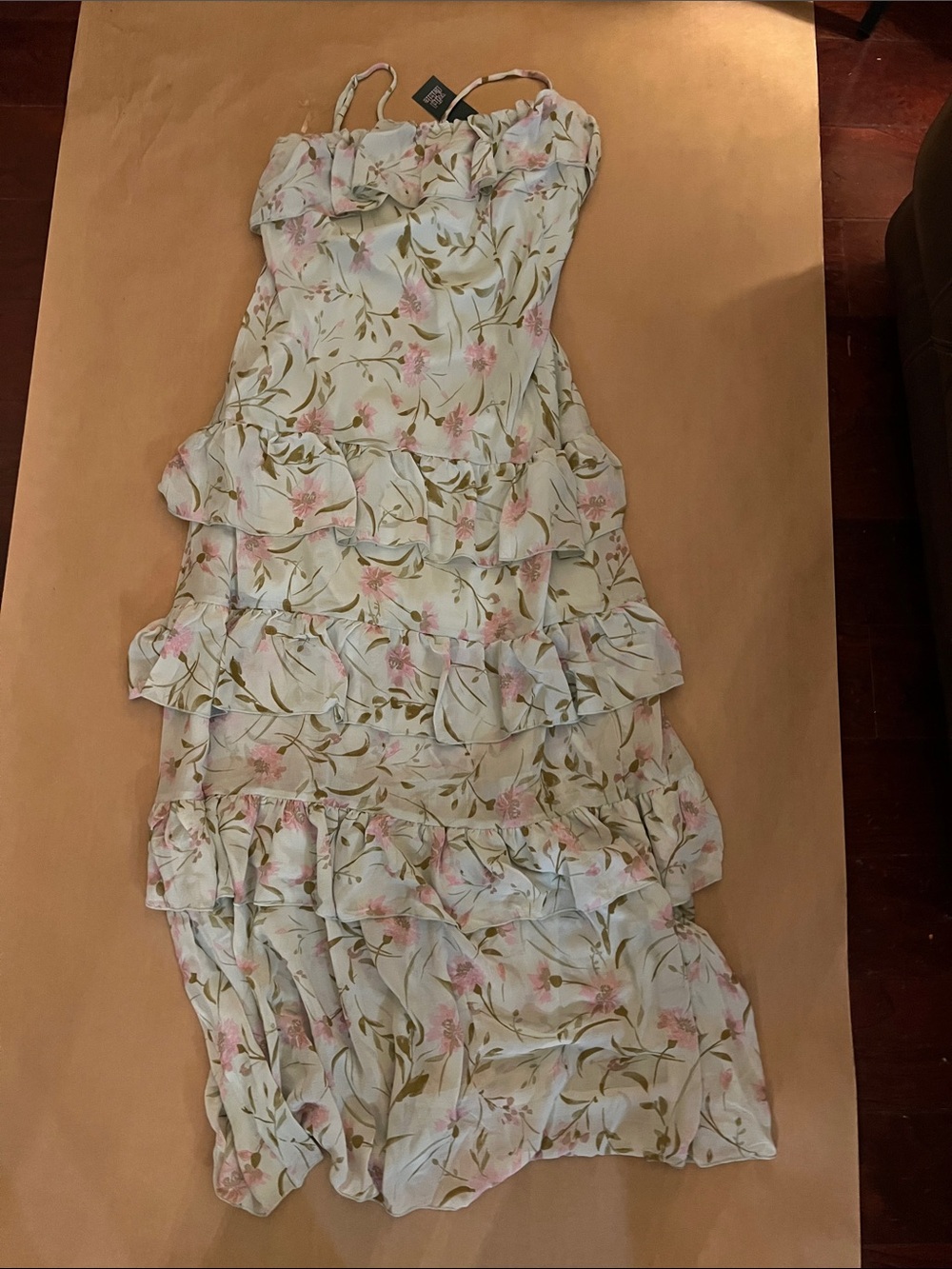 wild fable Pastel Green Floral Ruffle Maxi Dress with Pink Accents
